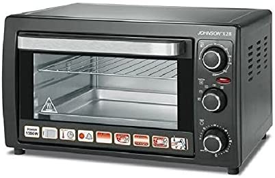 JOHNSON X28 Forno Elettrico ventilato 28lt 1300W Grill Termostato Max 230°  Timer Griglia Doppio vetro Colore Nero