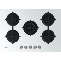 INDESIT ING72TWH Piano cottura gas 5 fuochi in vetro Comandi frontali Misure L75xP51cm Bianco