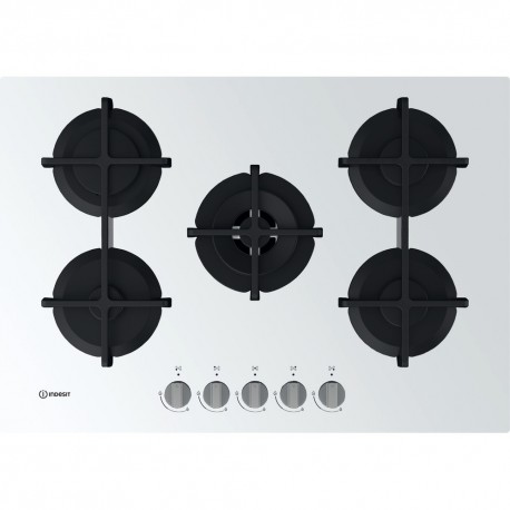 INDESIT ING72TWH Piano cottura gas 5 fuochi in vetro Comandi frontali Misure L75xP51cm Bianco