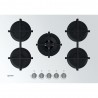 INDESIT ING72TWH Piano cottura gas 5 fuochi in vetro Comandi frontali Misure L75xP51cm Bianco